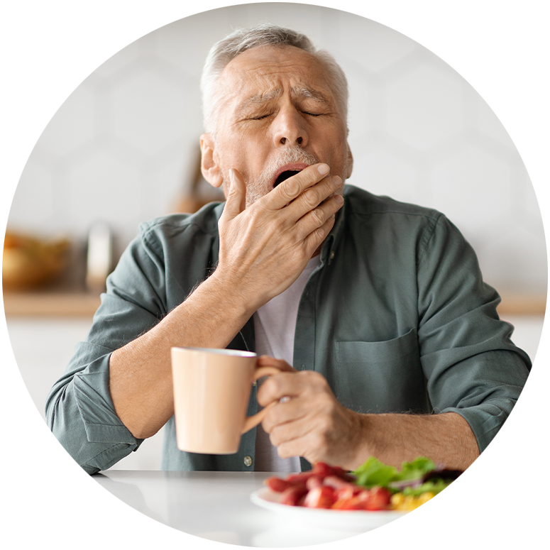 Man tired due to sleep apnea